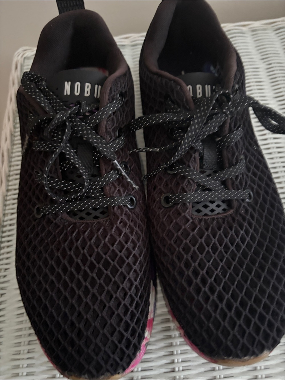 NOBULL Women’s Black Athletic Mesh Trainers with Pink Floral Sole Accent - Picture 12 of 12